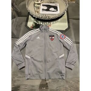 Adidas Gray GPS Global Premier Soccer Full Zip Jacket With Patches Sz Medium 12y